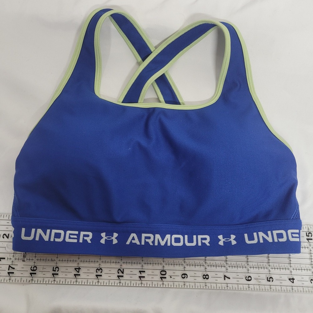 Under Armour Mid Crossback Sports Bra Blue Lime Green 1361034 Womens Large